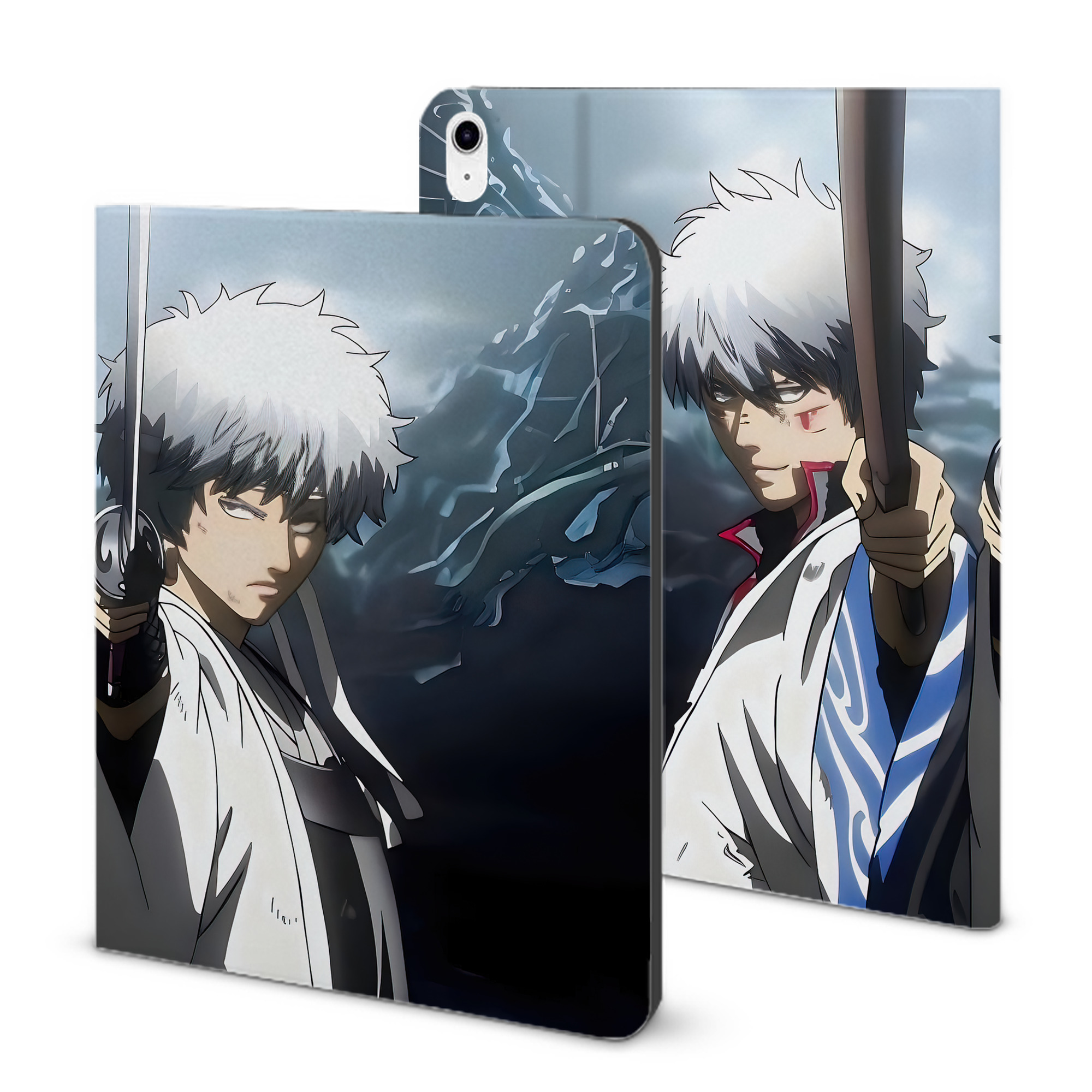 （画像用） ぎんたま 坂田銀時（さかたぎんとき） 神楽 志村新八（しむら しんぱち） GINTAMA Sakata Gintoki Kagura Shimura Shinpachi IPad ケース ブック型 PUレザー TPU 耐衝撃 軽量 薄型 ペン収納なし 全面保護 IPad 各モデル対応